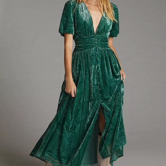 Anthropologie Dresses Anthropologie Velvet Green Dress Poshmark